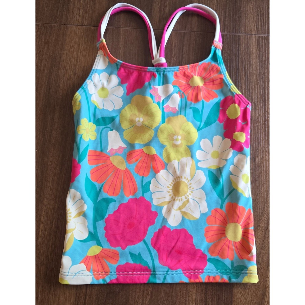 Boden Girls Floral Tankini Swim Top Blue Pink Orange Racerback Size‎ 8-9Y 134cm